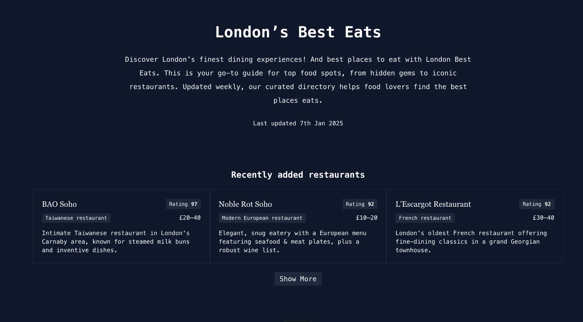 Image attached to the London Best Eats update